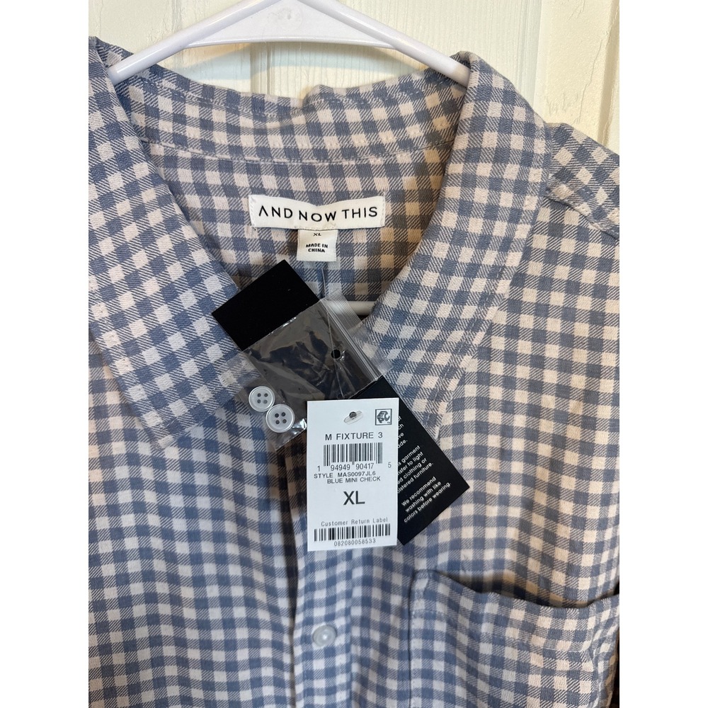 And Now This Mens Blue Mini Check Button Down Long Sleeve Shirt XL - Picture 2 of 3